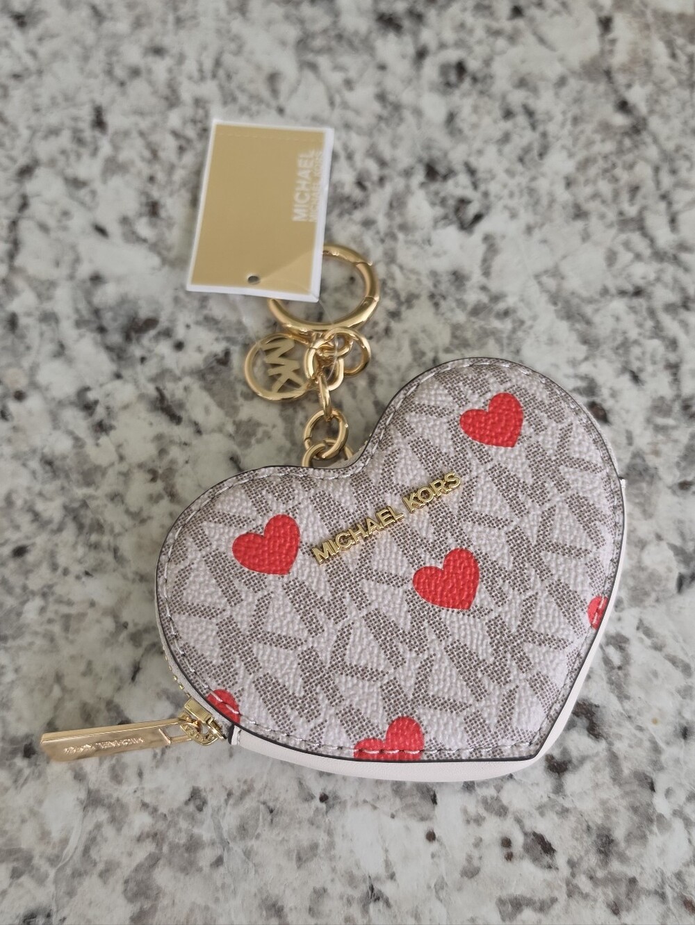 Michael Kors Jet Set Small Printed Signature Logo Heart Coin Pouch